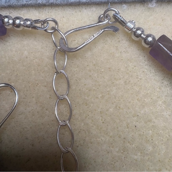 Artisan Handmade Purple Amethyst & Turquoise Sterling 925 Necklace & Earring Set - Picture 11 of 12